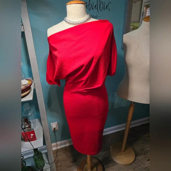 Alexia Admor Draped One Shoulder Red Dress - Picture 7 of 8